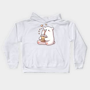 cute polar bear drink chocolate boba Kids Hoodie